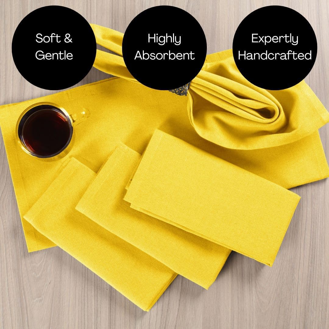 Set of 12 Cotton Cloth Dinner Napkins - Soft Durable Washable - Ideal for Farmhouse Party Wedding Christmas Easter - Perfect Everyday Use Table Linen 17x17 inch Cloth Napkins Yellow