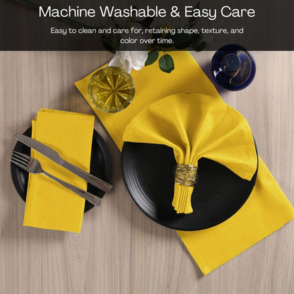 Set of 12 Cotton Cloth Dinner Napkins - Soft Durable Washable - Ideal for Farmhouse Party Wedding Christmas Easter - Perfect Everyday Use Table Linen 17x17 inch Cloth Napkins Yellow