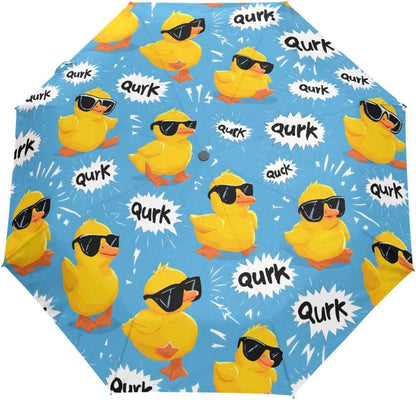 Cool Yellow Ducks Folding Umbrella Auto Open Close Compact travel Umbrella Windproof Waterproof for Rain Sun UV Portable Lightweight Umbrellas for Adults Women Men Large umbrellas