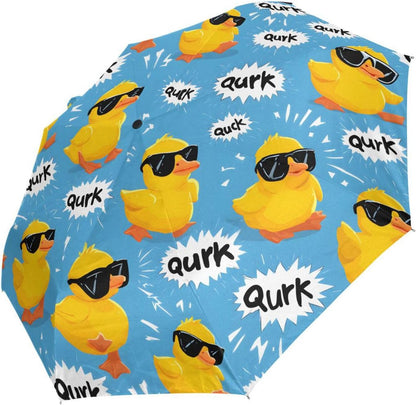 Cool Yellow Ducks Folding Umbrella Auto Open Close Compact travel Umbrella Windproof Waterproof for Rain Sun UV Portable Lightweight Umbrellas for Adults Women Men Large umbrellas