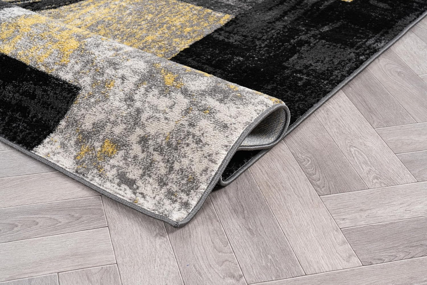 Contemporary Circle Design Area Rug, Fade-Resistant Carpet for Bedroom, Home Office, or Entryway, Yellow, 3'3" x 5'