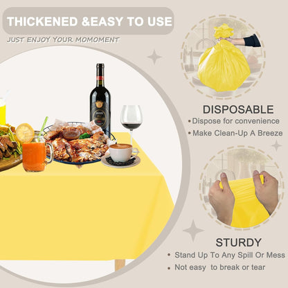 Plastic Table Cloth Disposable, 12 Pack Yellow Rectangle Tablecloth Individually Wrapped for Indoor&Outdoor, 54 x 108 Inch Table Cover for Party, Picnic, Birthday, Wedding & Dinner