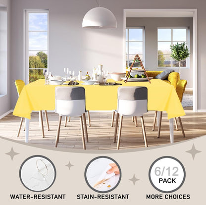 Plastic Table Cloth Disposable, 12 Pack Yellow Rectangle Tablecloth Individually Wrapped for Indoor&Outdoor, 54 x 108 Inch Table Cover for Party, Picnic, Birthday, Wedding & Dinner