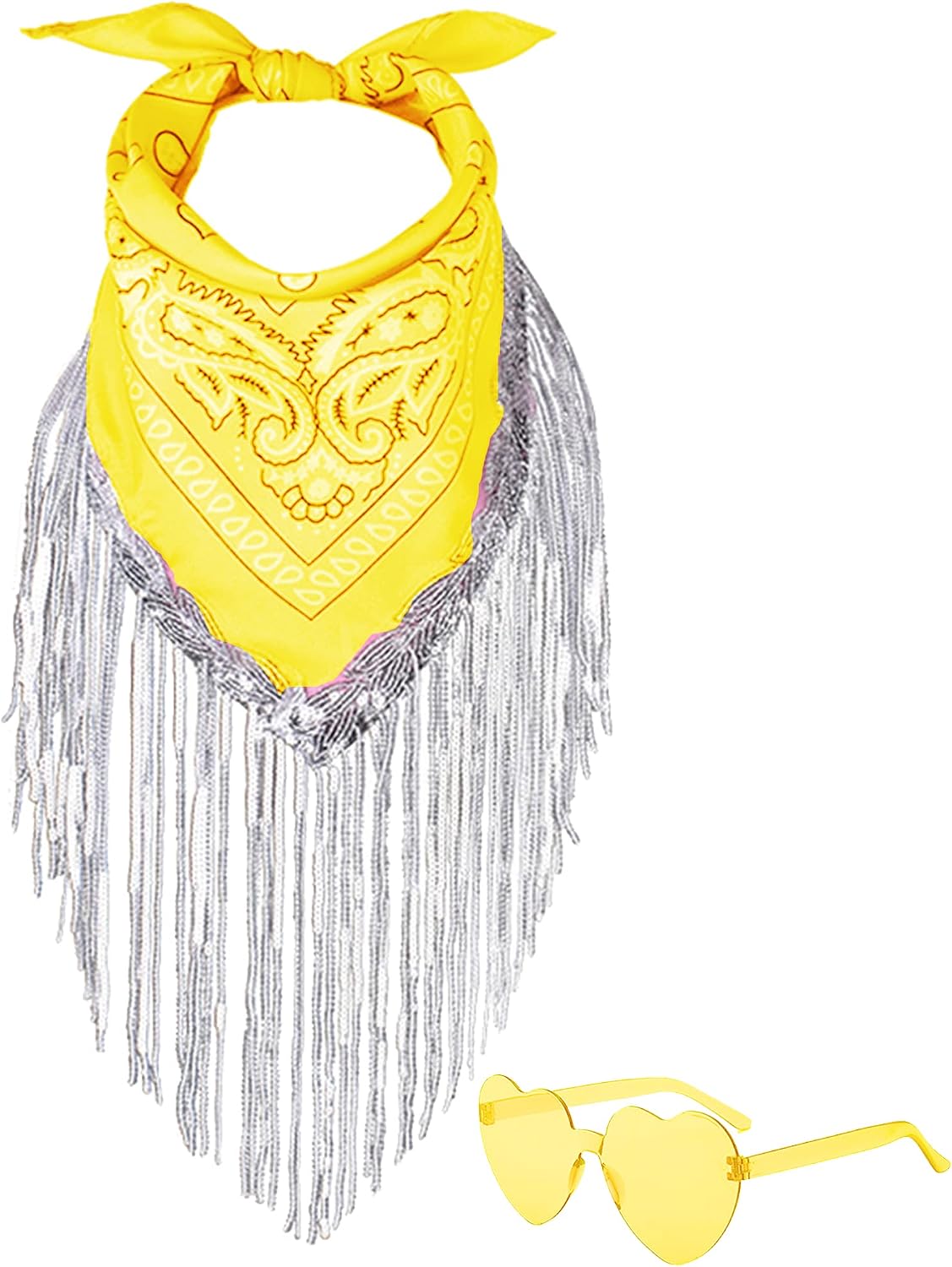 Fringe Rhinestone Bandana with Heart Sunglasses, Disco Cowgirl Bachelorette