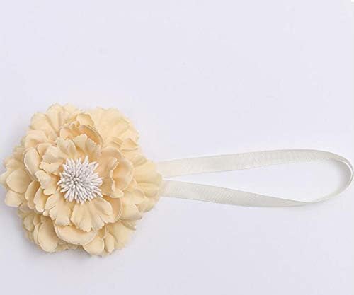 Chictie 2 Piece Large Cloth Flower Magnetic Curtain Tieback Wedding Decorative Holdbacks Rope American Rustic Style Drapery Holder Clip for Girl's Room (Beige Yellow)
