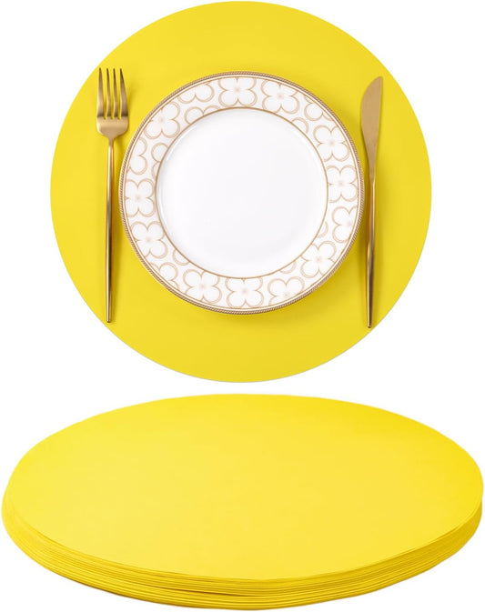 100 pcs Round Paper Placemats Disposable 13 inch Colored Paper Decorative Place Mats for Wedding Birthday Party Bridal Baby Shower Events Table Decoration, Yellow