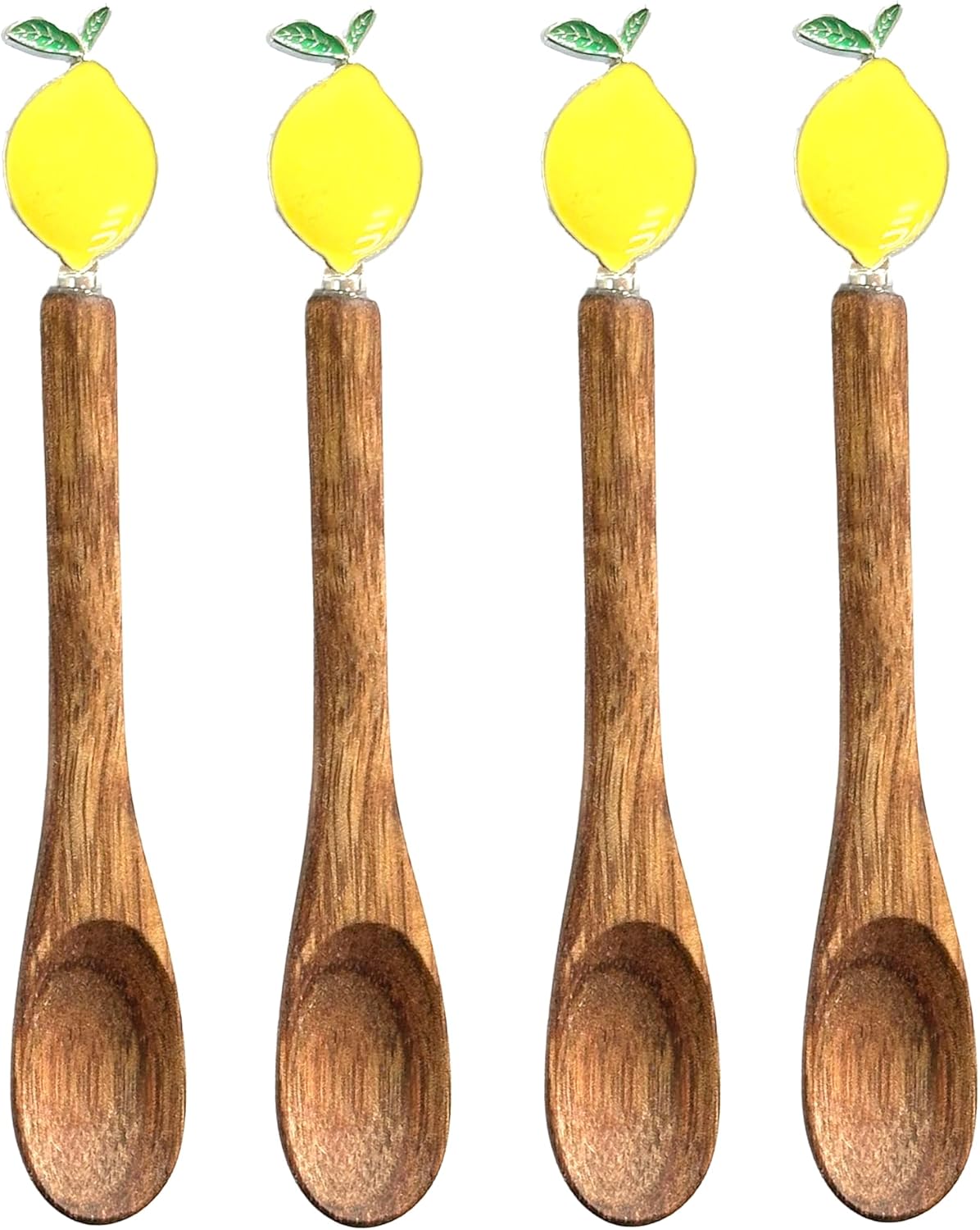 Wooden Stir Spoon for Honey Coffee Stirring Tea Yogurt Jars, Cute Small Wooden Spoon for Eating, Collection Spoons, Holiday Wooden Teaspoon 5.1 Inches Length(4pcs) (Lemon)