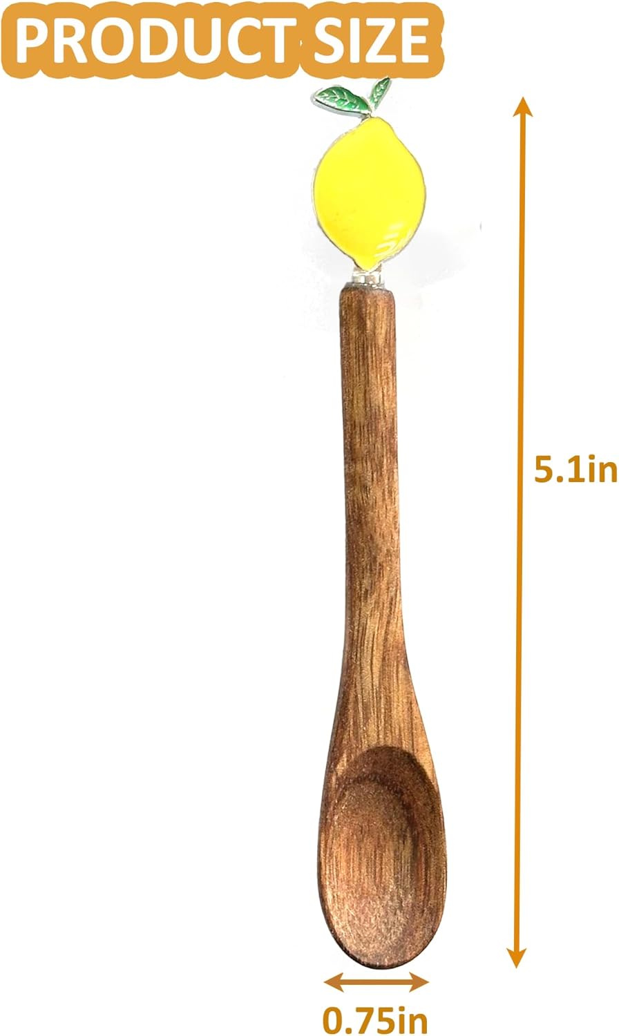 Wooden Stir Spoon for Honey Coffee Stirring Tea Yogurt Jars, Cute Small Wooden Spoon for Eating, Collection Spoons, Holiday Wooden Teaspoon 5.1 Inches Length(4pcs) (Lemon)