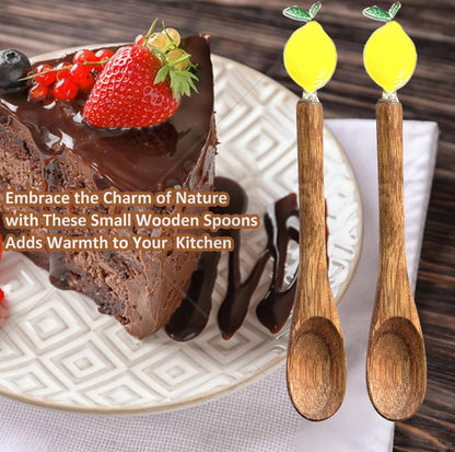 Wooden Stir Spoon for Honey Coffee Stirring Tea Yogurt Jars, Cute Small Wooden Spoon for Eating, Collection Spoons, Holiday Wooden Teaspoon 5.1 Inches Length(4pcs) (Lemon)