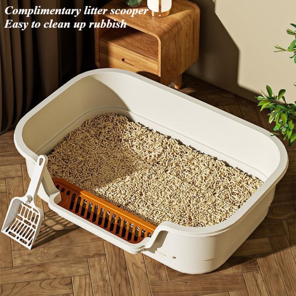 Semi Enclosed Cat Litter Box with High Sides, Low Entry Extra Large Litter Box for Indoor Cats, Senior Cats & Kittens, Easy Clean & Anti-Splashing Pet Potty 16.54''LX11.02''WX4.72''H (Yellow)