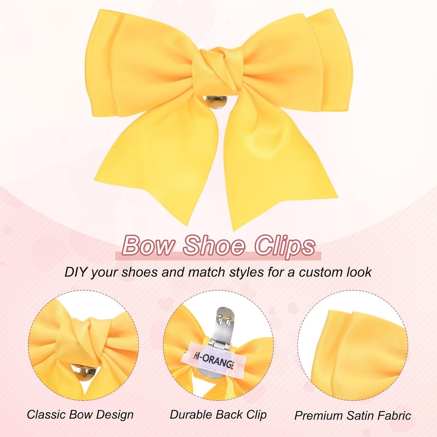 2-Pack Bow Shoe Clips, Satin Elegant Detachable Shoe Buckle Cute Bowknot Shoes Clip Removable for Women/DIY Decor/Wedding