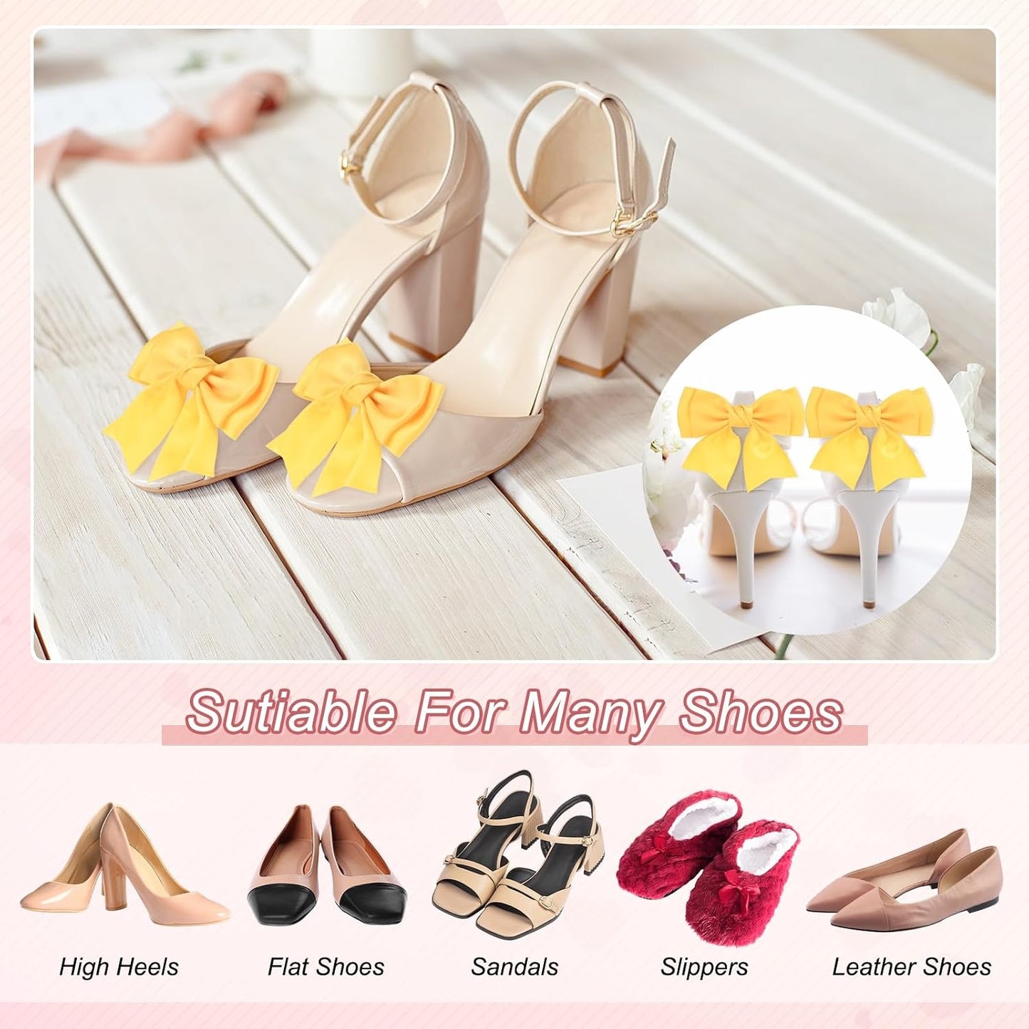 2-Pack Bow Shoe Clips, Satin Elegant Detachable Shoe Buckle Cute Bowknot Shoes Clip Removable for Women/DIY Decor/Wedding