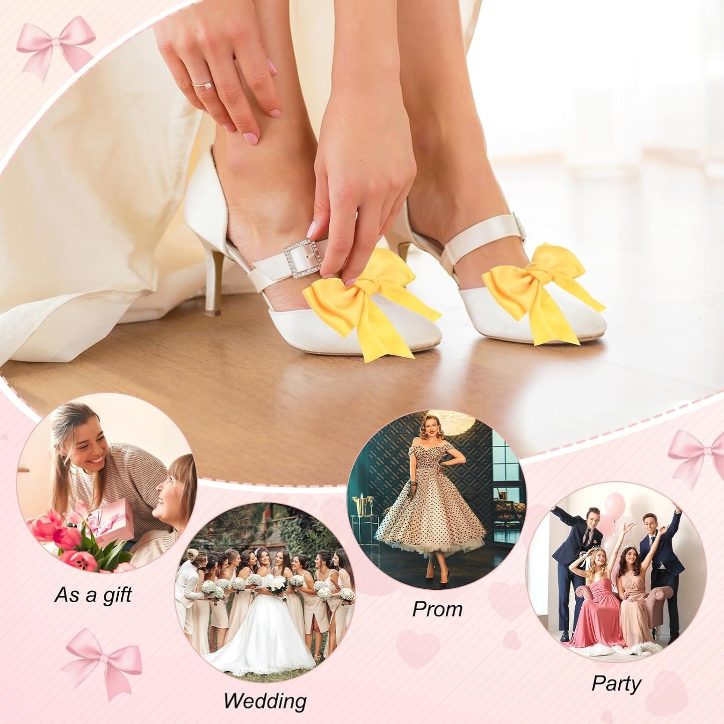 2-Pack Bow Shoe Clips, Satin Elegant Detachable Shoe Buckle Cute Bowknot Shoes Clip Removable for Women/DIY Decor/Wedding