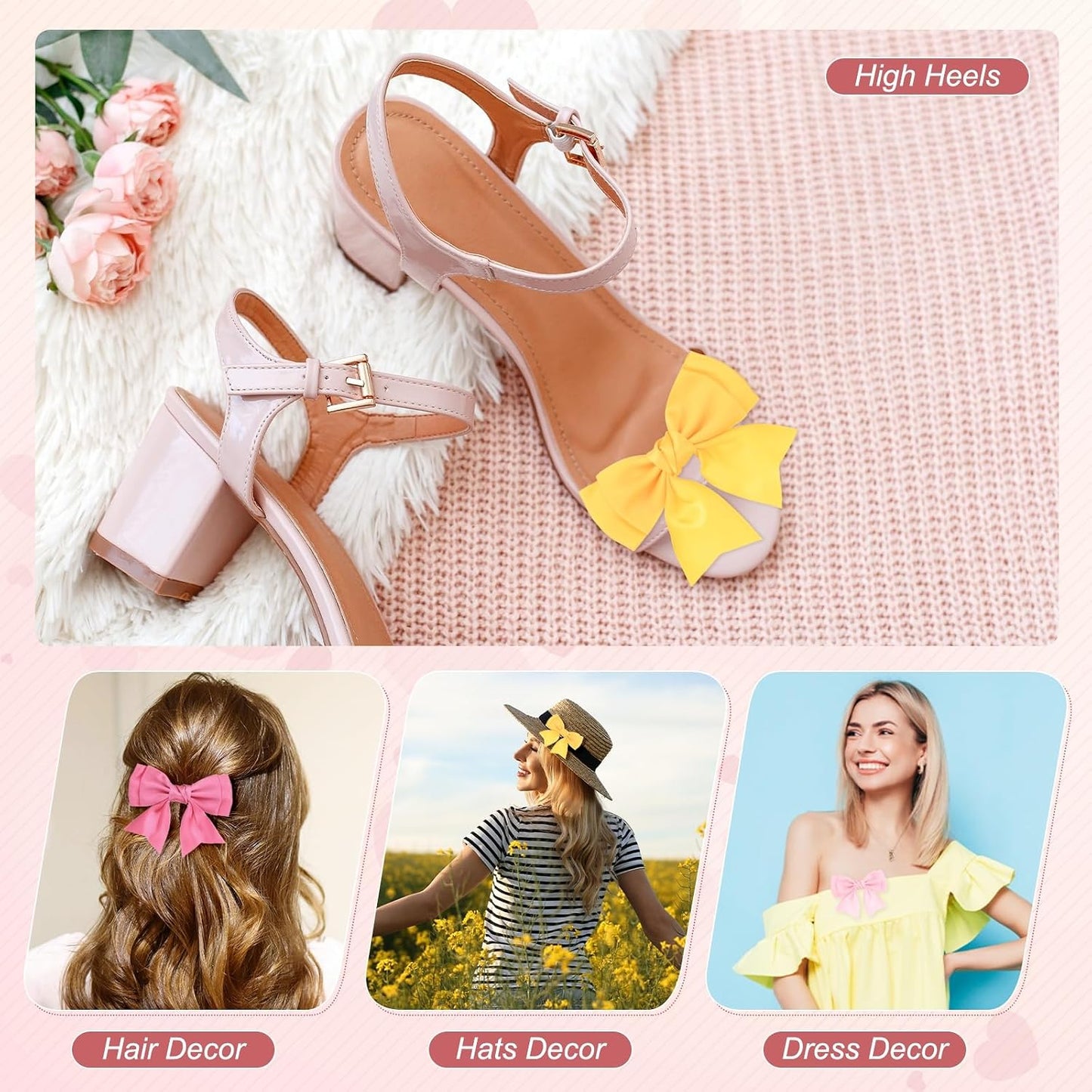 2-Pack Bow Shoe Clips, Satin Elegant Detachable Shoe Buckle Cute Bowknot Shoes Clip Removable for Women/DIY Decor/Wedding