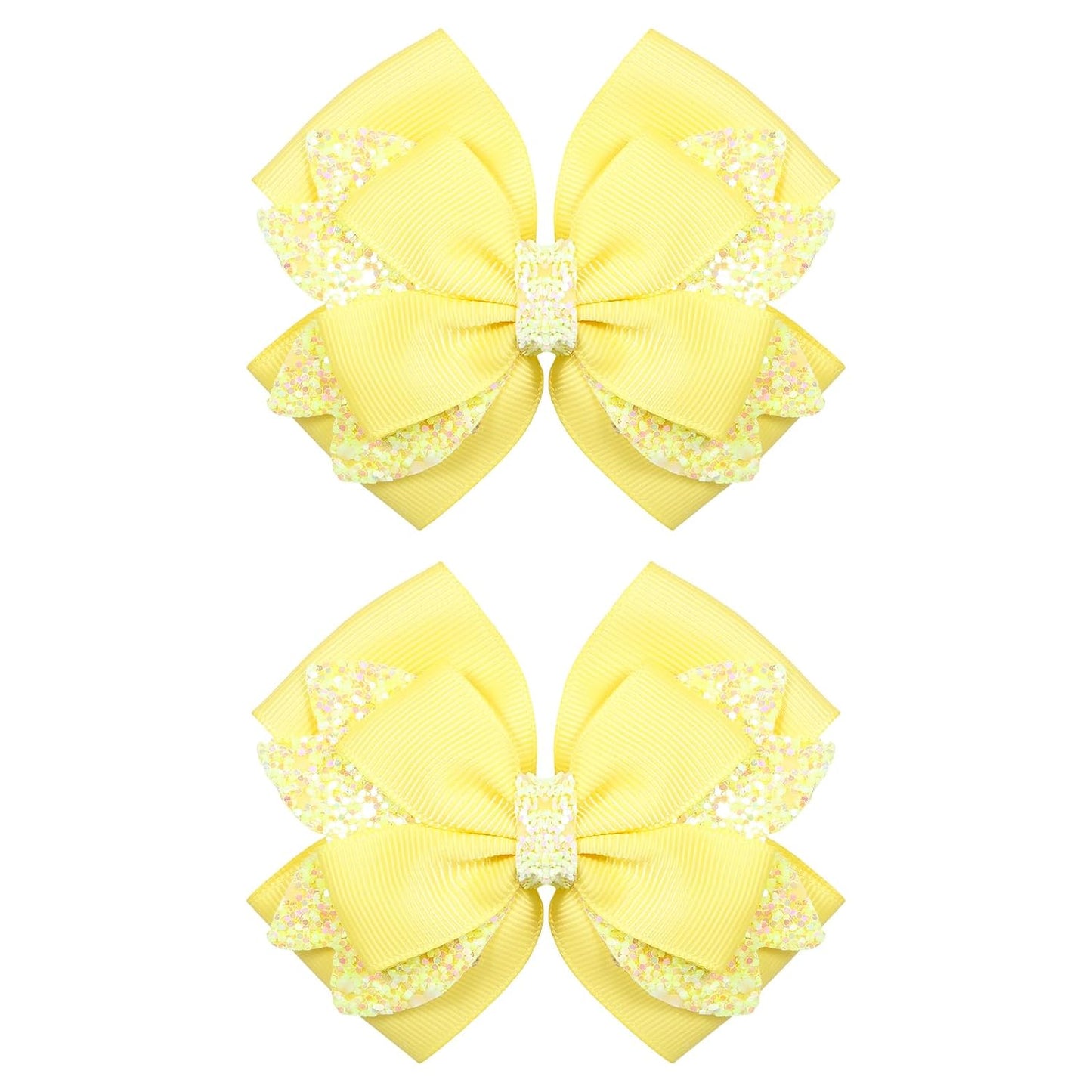 3.5 Inch Hair Bow Clips Handmade Grosgrain Ribbon Hairpins Sparkly Glitter Alligator Clip Hair Accessories for Girls, Yellow