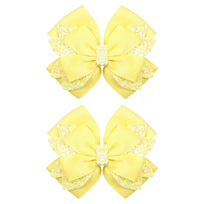 3.5 Inch Hair Bow Clips Handmade Grosgrain Ribbon Hairpins Sparkly Glitter Alligator Clip Hair Accessories for Girls, Yellow