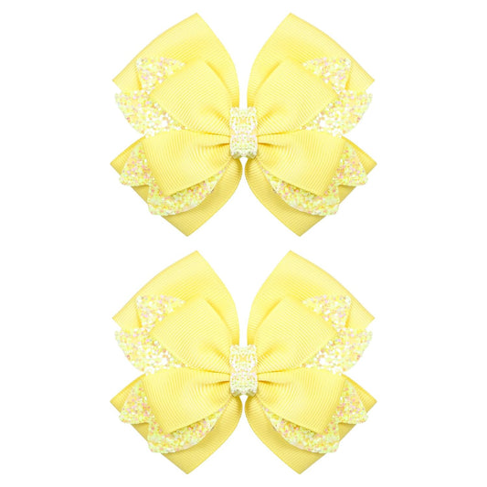 3.5 Inch Hair Bow Clips Handmade Grosgrain Ribbon Hairpins Sparkly Glitter Alligator Clip Hair Accessories for Girls, Yellow