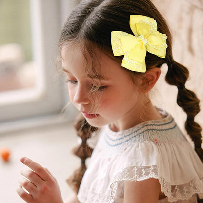 3.5 Inch Hair Bow Clips Handmade Grosgrain Ribbon Hairpins Sparkly Glitter Alligator Clip Hair Accessories for Girls, Yellow