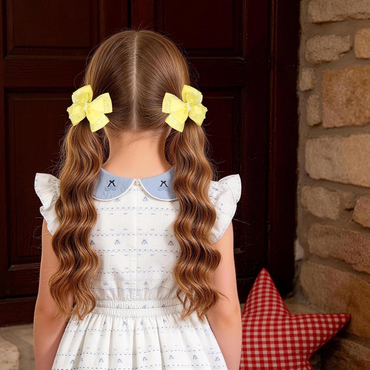 3.5 Inch Hair Bow Clips Handmade Grosgrain Ribbon Hairpins Sparkly Glitter Alligator Clip Hair Accessories for Girls, Yellow