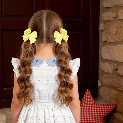 3.5 Inch Hair Bow Clips Handmade Grosgrain Ribbon Hairpins Sparkly Glitter Alligator Clip Hair Accessories for Girls, Yellow