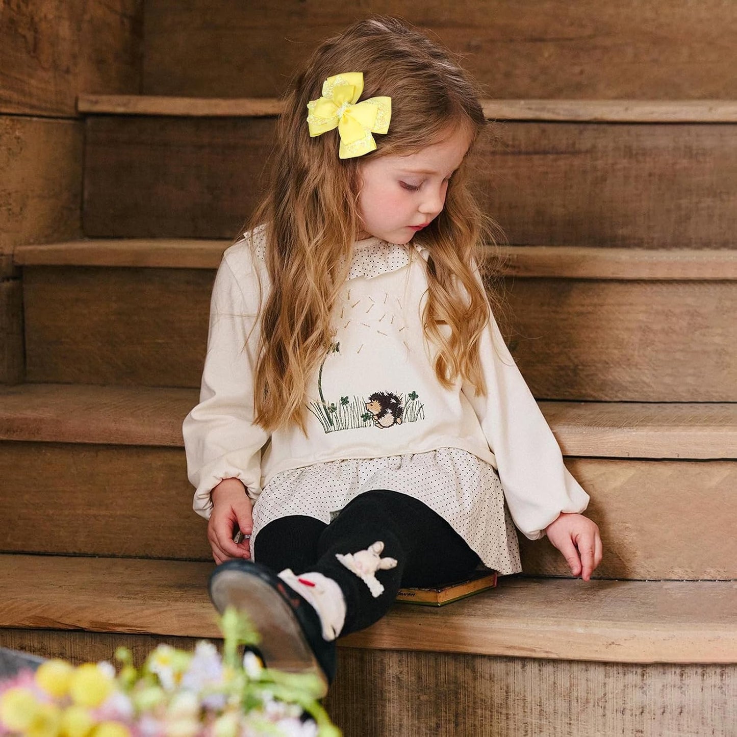 3.5 Inch Hair Bow Clips Handmade Grosgrain Ribbon Hairpins Sparkly Glitter Alligator Clip Hair Accessories for Girls, Yellow