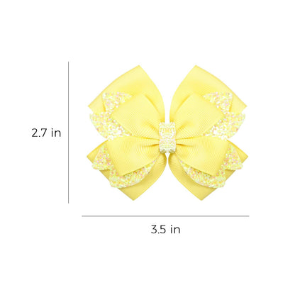 3.5 Inch Hair Bow Clips Handmade Grosgrain Ribbon Hairpins Sparkly Glitter Alligator Clip Hair Accessories for Girls, Yellow