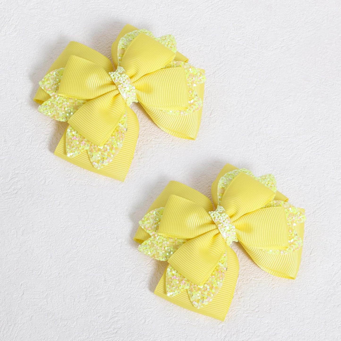 3.5 Inch Hair Bow Clips Handmade Grosgrain Ribbon Hairpins Sparkly Glitter Alligator Clip Hair Accessories for Girls, Yellow