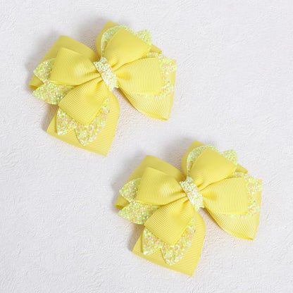 3.5 Inch Hair Bow Clips Handmade Grosgrain Ribbon Hairpins Sparkly Glitter Alligator Clip Hair Accessories for Girls, Yellow