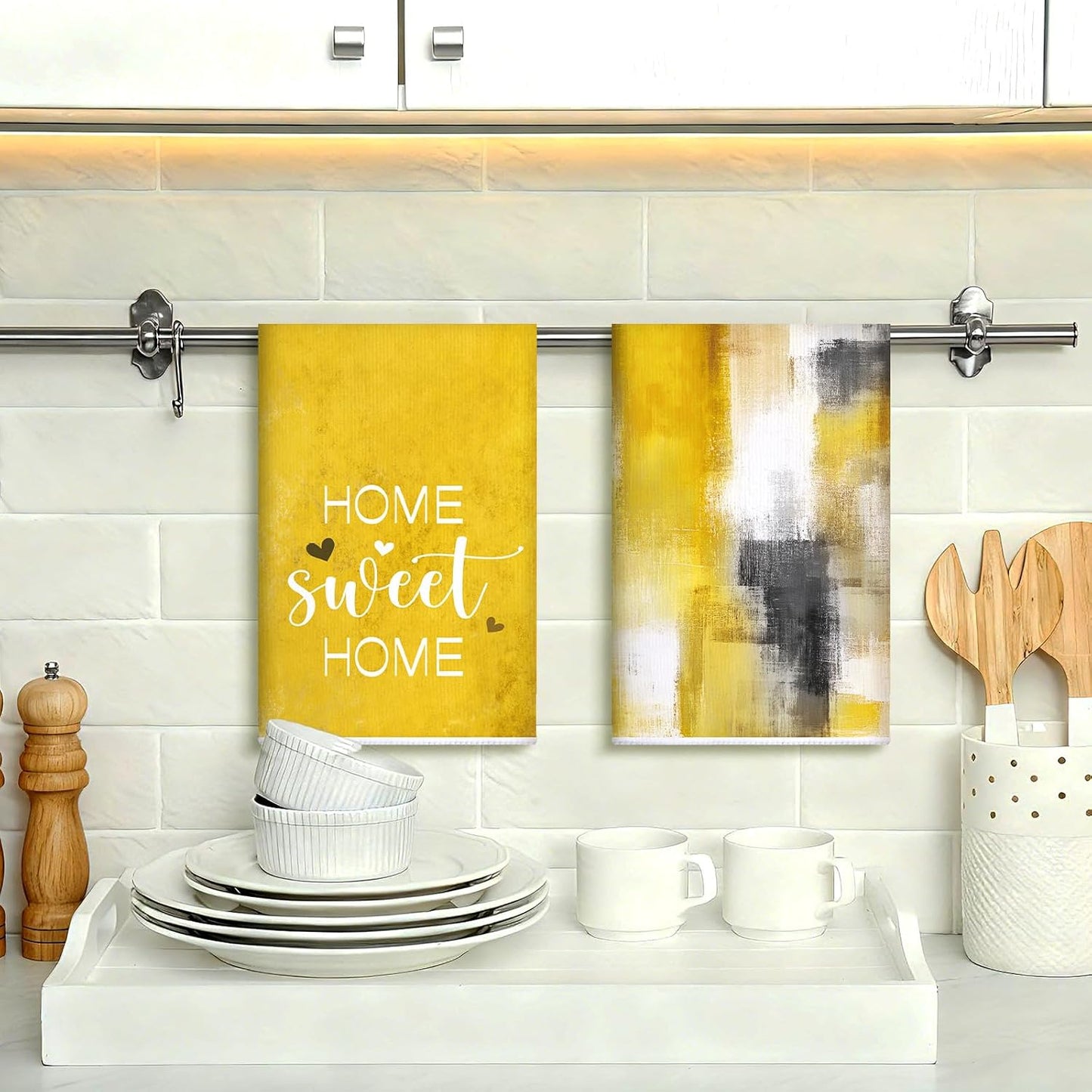 4 Pcs Yellow Kitchen Dish Towels Bathroom Hand Towels Absorbent Farmhouse Washcloths for Summer Bathroom Decor Kitchen Accessories Gifts