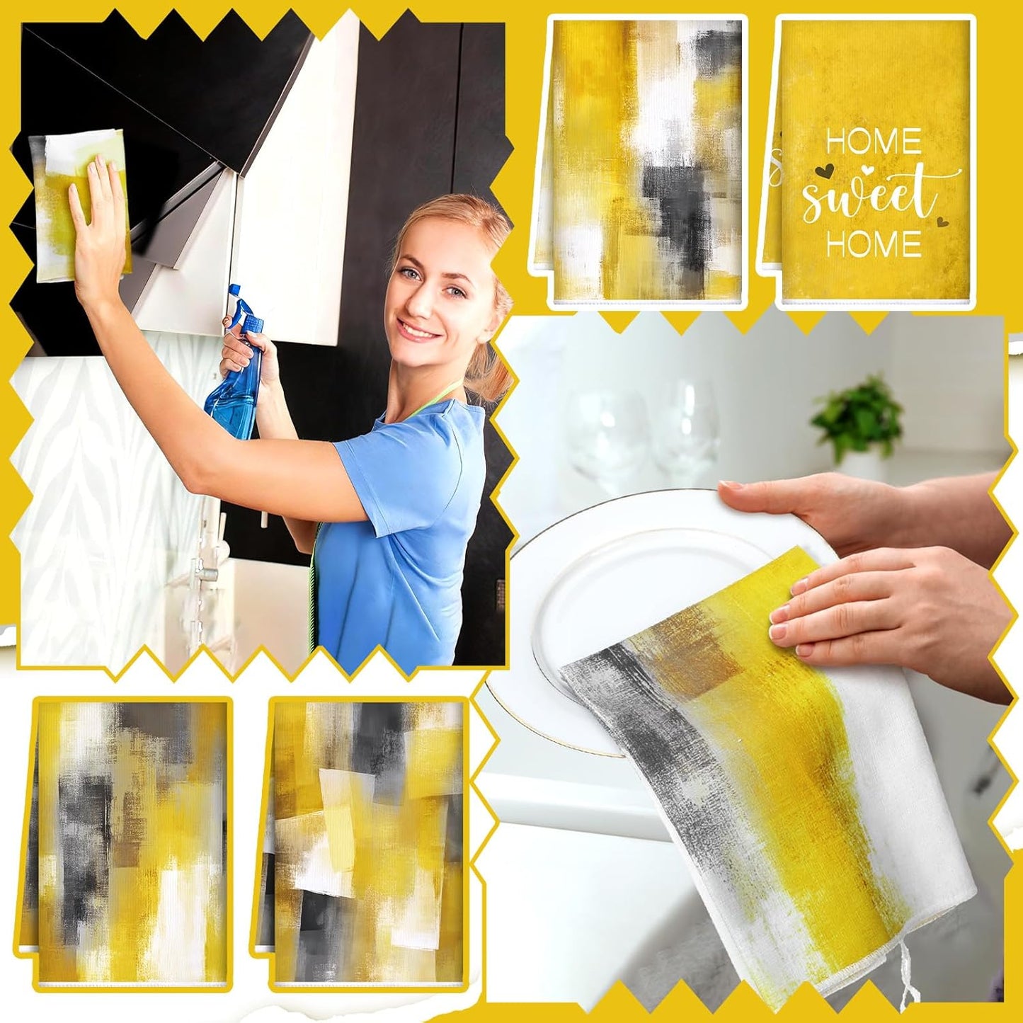 4 Pcs Yellow Kitchen Dish Towels Bathroom Hand Towels Absorbent Farmhouse Washcloths for Summer Bathroom Decor Kitchen Accessories Gifts