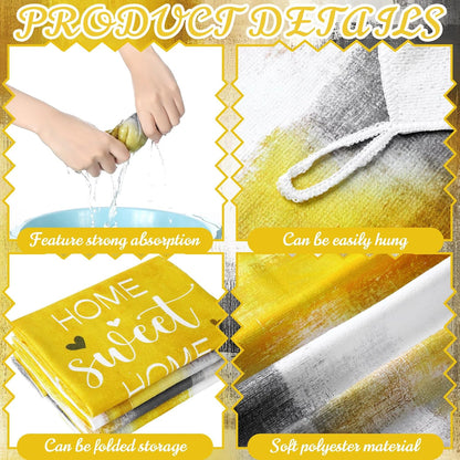 4 Pcs Yellow Kitchen Dish Towels Bathroom Hand Towels Absorbent Farmhouse Washcloths for Summer Bathroom Decor Kitchen Accessories Gifts