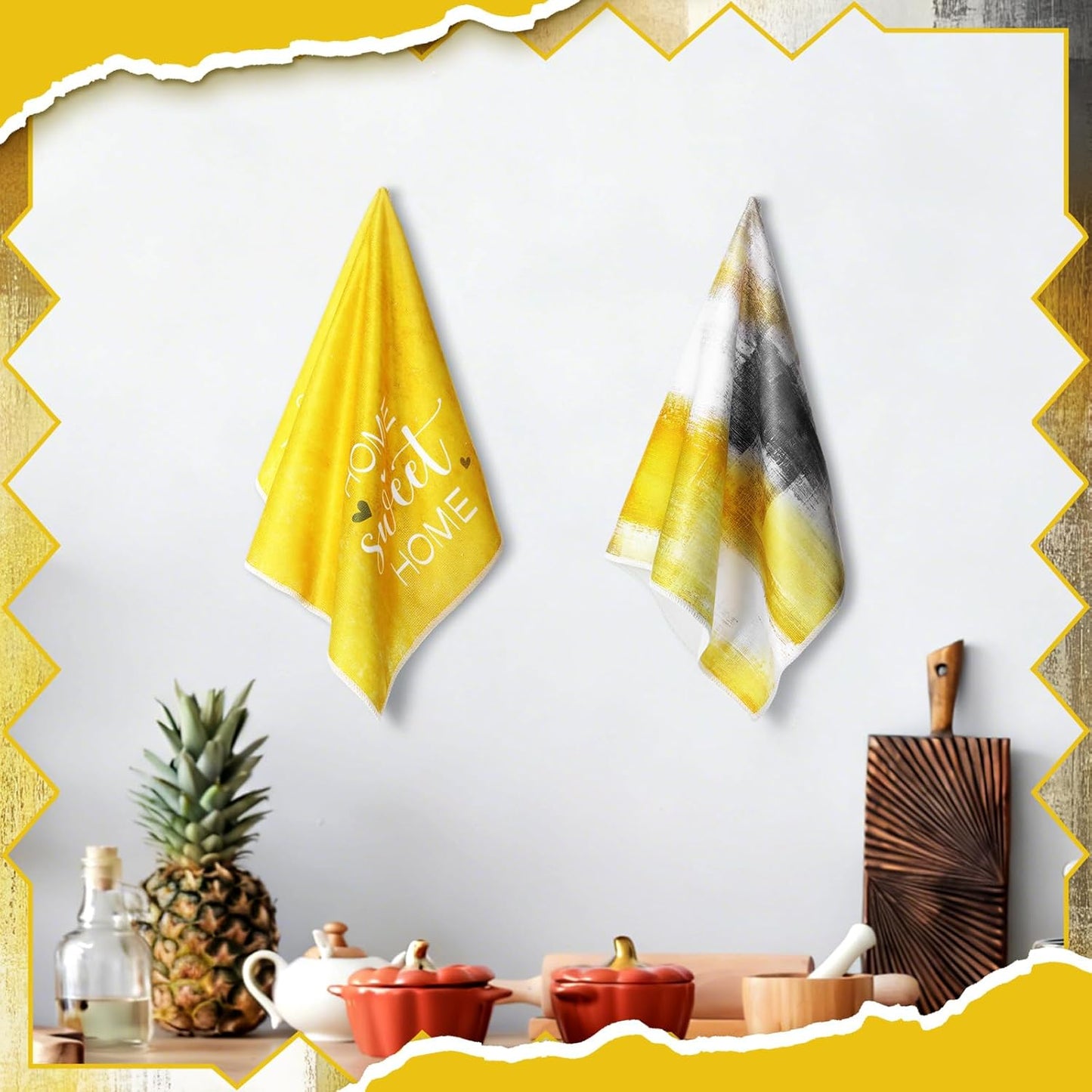 4 Pcs Yellow Kitchen Dish Towels Bathroom Hand Towels Absorbent Farmhouse Washcloths for Summer Bathroom Decor Kitchen Accessories Gifts
