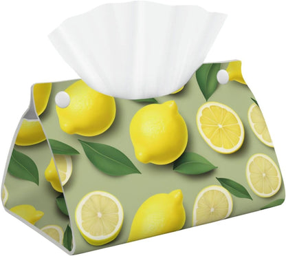Lemon Tissue Box Cover Holder Rectangle Leather Tissue Cover for Car, Waterproof Tissue Box Holder for Office, Bathroom, Bedroom, Dining Table
