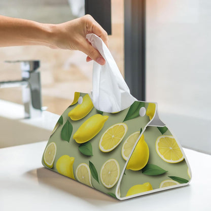 Lemon Tissue Box Cover Holder Rectangle Leather Tissue Cover for Car, Waterproof Tissue Box Holder for Office, Bathroom, Bedroom, Dining Table