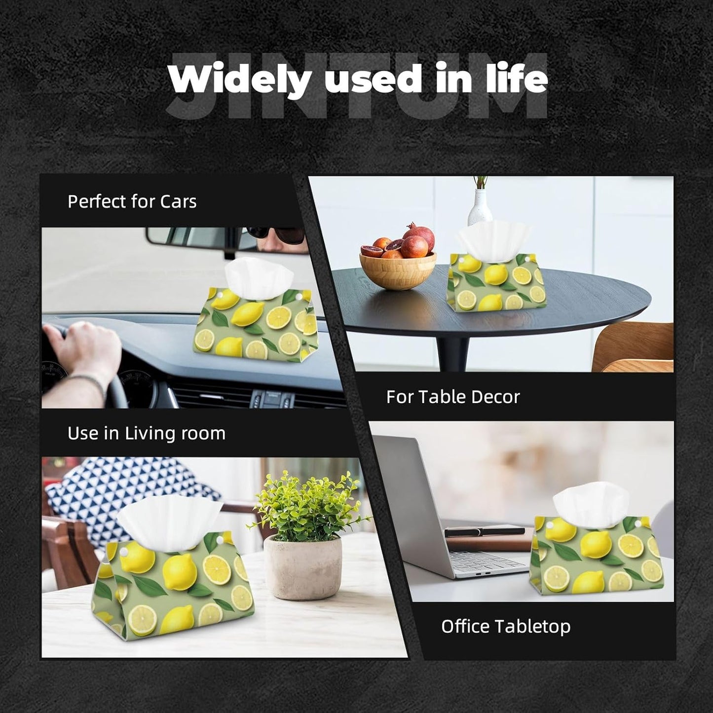 Lemon Tissue Box Cover Holder Rectangle Leather Tissue Cover for Car, Waterproof Tissue Box Holder for Office, Bathroom, Bedroom, Dining Table