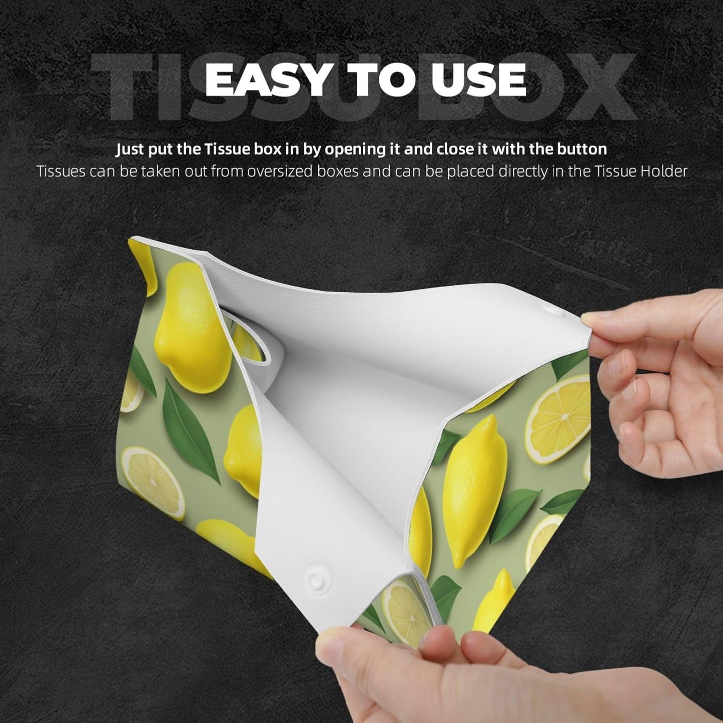 Lemon Tissue Box Cover Holder Rectangle Leather Tissue Cover for Car, Waterproof Tissue Box Holder for Office, Bathroom, Bedroom, Dining Table
