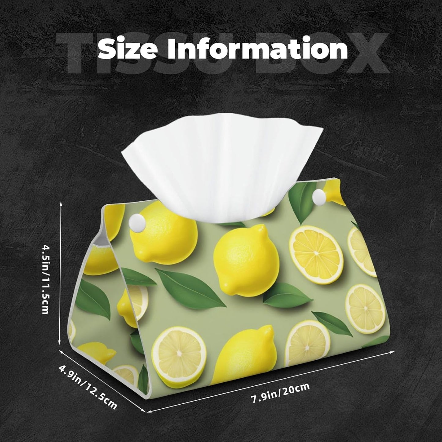 Lemon Tissue Box Cover Holder Rectangle Leather Tissue Cover for Car, Waterproof Tissue Box Holder for Office, Bathroom, Bedroom, Dining Table