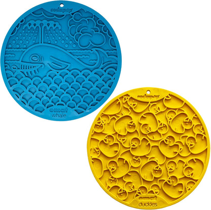 Whale & Duckies Bathtub eMat Bundle – Durable Lick Mat Feeder with Suction Cups Made in USA from Non-Toxic, Pet-Safe, Food Safe Rubber for Digestive Health, Avoid Overfeeding, Calming, More