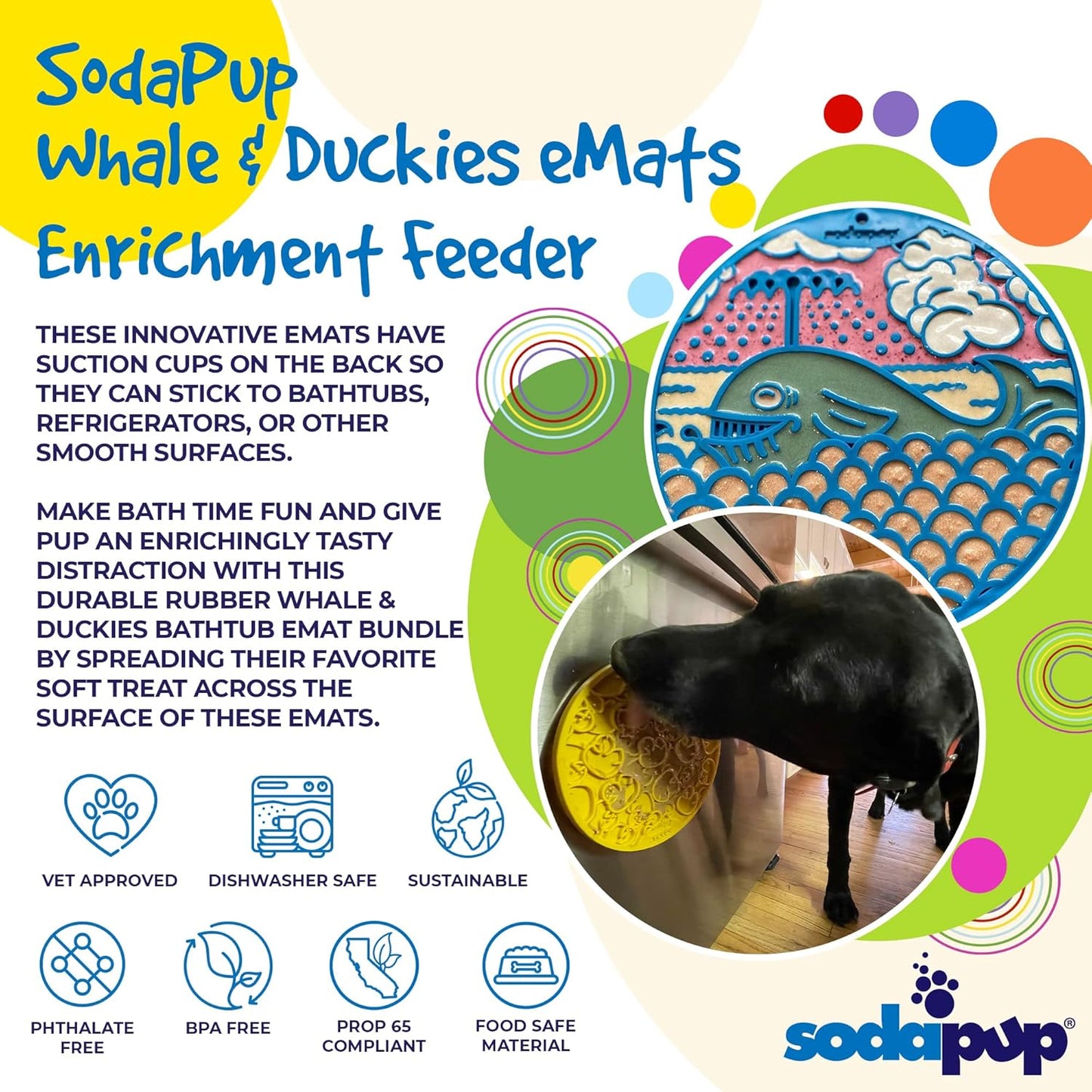 Whale & Duckies Bathtub eMat Bundle – Durable Lick Mat Feeder with Suction Cups Made in USA from Non-Toxic, Pet-Safe, Food Safe Rubber for Digestive Health, Avoid Overfeeding, Calming, More