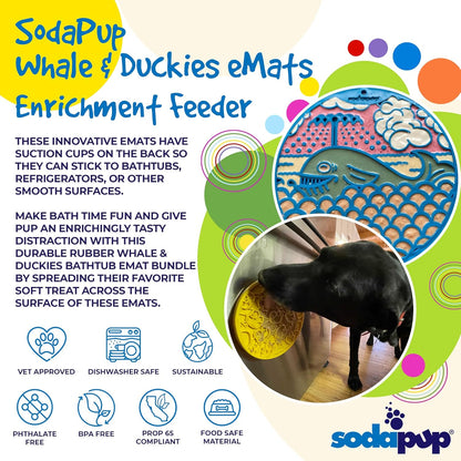 Whale & Duckies Bathtub eMat Bundle – Durable Lick Mat Feeder with Suction Cups Made in USA from Non-Toxic, Pet-Safe, Food Safe Rubber for Digestive Health, Avoid Overfeeding, Calming, More