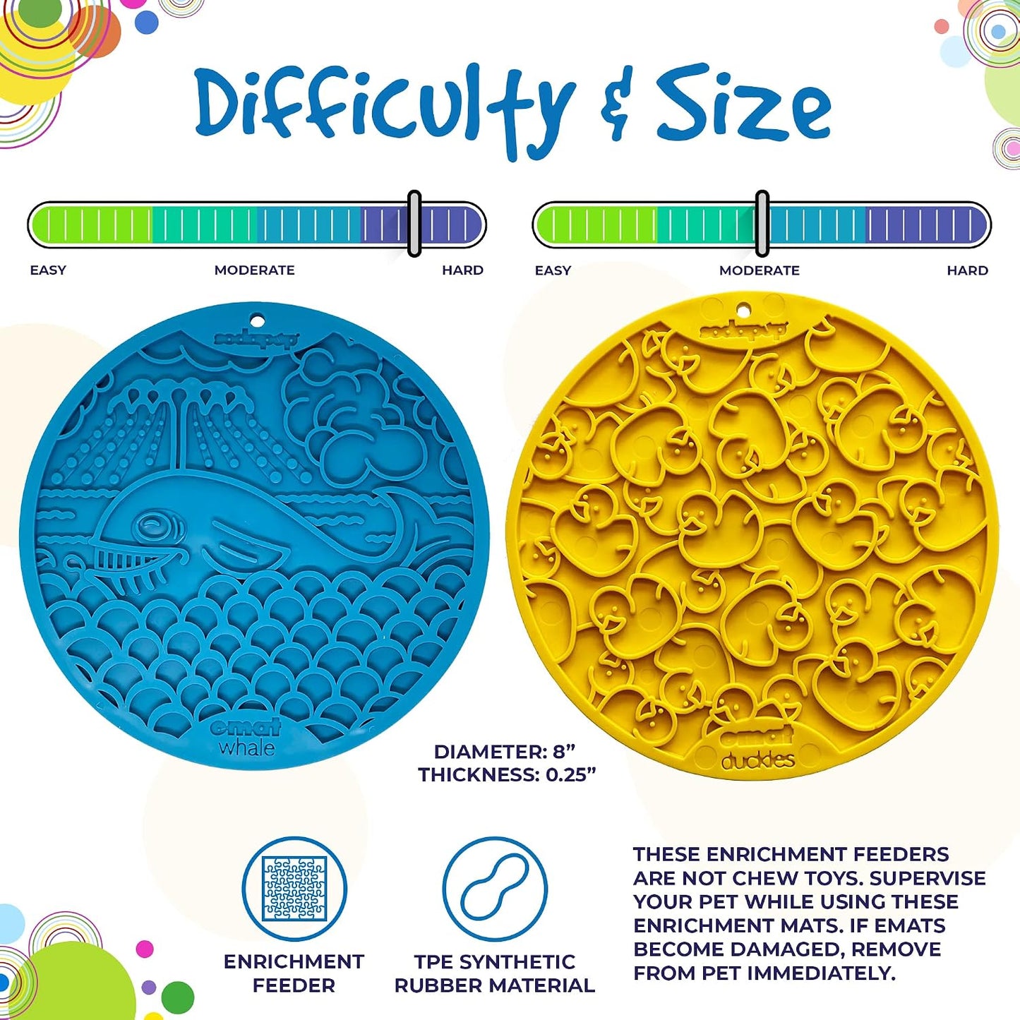 Whale & Duckies Bathtub eMat Bundle – Durable Lick Mat Feeder with Suction Cups Made in USA from Non-Toxic, Pet-Safe, Food Safe Rubber for Digestive Health, Avoid Overfeeding, Calming, More