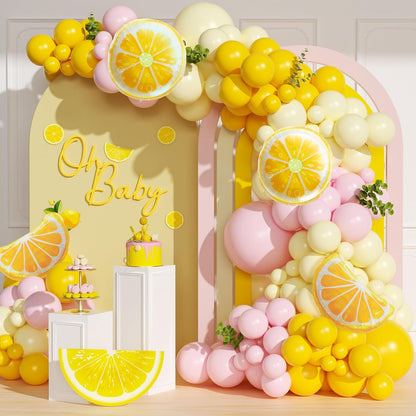 Lemon Balloon Arch Kit with Pastel Yellow Light Pink Foil Balloons | Lemon, Baby Shower, Bridal Shower, Birthday Party Decorations