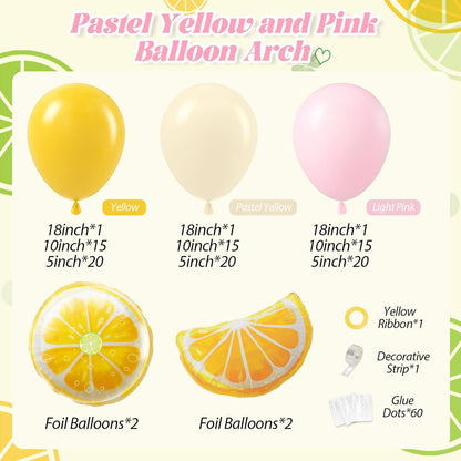 Lemon Balloon Arch Kit with Pastel Yellow Light Pink Foil Balloons | Lemon, Baby Shower, Bridal Shower, Birthday Party Decorations