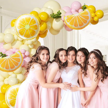 Lemon Balloon Arch Kit with Pastel Yellow Light Pink Foil Balloons | Lemon, Baby Shower, Bridal Shower, Birthday Party Decorations