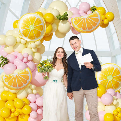 Lemon Balloon Arch Kit with Pastel Yellow Light Pink Foil Balloons | Lemon, Baby Shower, Bridal Shower, Birthday Party Decorations