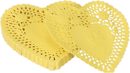 Paper Doilies, Heart Paper Lace Doilies Disposable Placemats Modern Tableware Decorative Bulk -Fitting for (Cakes/Desserts/Baked Grilled Fried Food) 4 Inch & 200 Pack & Yellow
