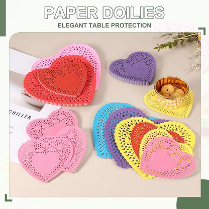 Paper Doilies, Heart Paper Lace Doilies Disposable Placemats Modern Tableware Decorative Bulk -Fitting for (Cakes/Desserts/Baked Grilled Fried Food) 4 Inch & 200 Pack & Yellow
