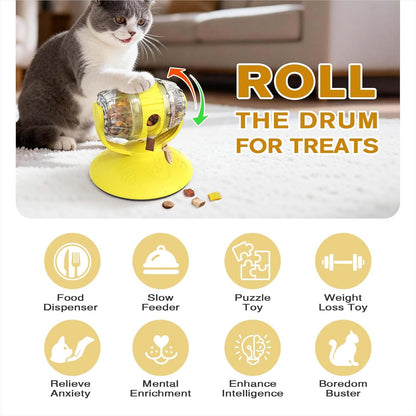 Cat Slow Feeder Toy, Interactive Cat Toy, cat treat dispenser toy(Yellow) | Beer Barrel Cat Toy for Indoor Cats and Small Dogs, Enrichment Toy for IQ Training, Mental Stimulation, Relieve Boredom