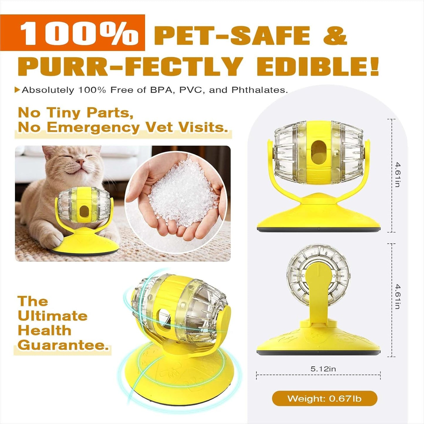 Cat Slow Feeder Toy, Interactive Cat Toy, cat treat dispenser toy(Yellow) | Beer Barrel Cat Toy for Indoor Cats and Small Dogs, Enrichment Toy for IQ Training, Mental Stimulation, Relieve Boredom