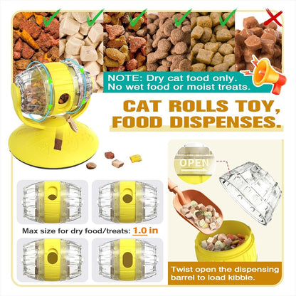 Cat Slow Feeder Toy, Interactive Cat Toy, cat treat dispenser toy(Yellow) | Beer Barrel Cat Toy for Indoor Cats and Small Dogs, Enrichment Toy for IQ Training, Mental Stimulation, Relieve Boredom